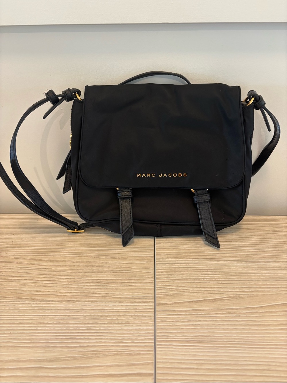 Marc Jacobs Black Nylon Flap Crossbody with Gold Logo